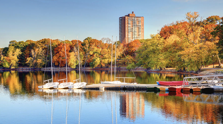 Jamaica Pond, a block from Perkins Square